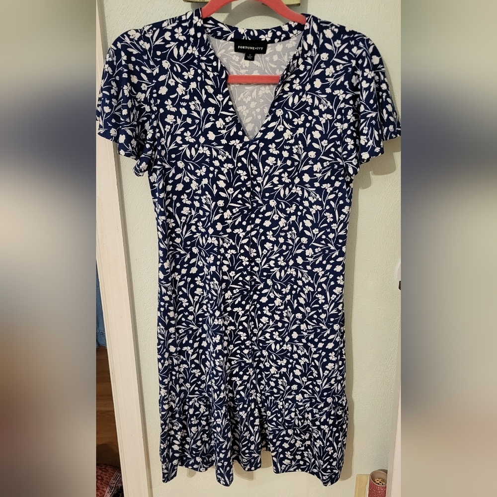 Fortune & Ivy Floral Blue and White Dress